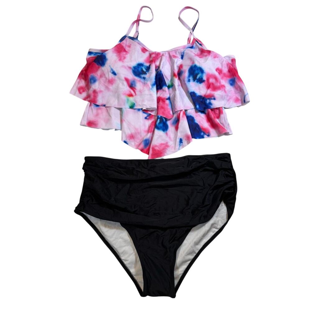 NWT Adisputent Tie Dye Ruffle Bikini Set Size XL – High Waisted Bottoms